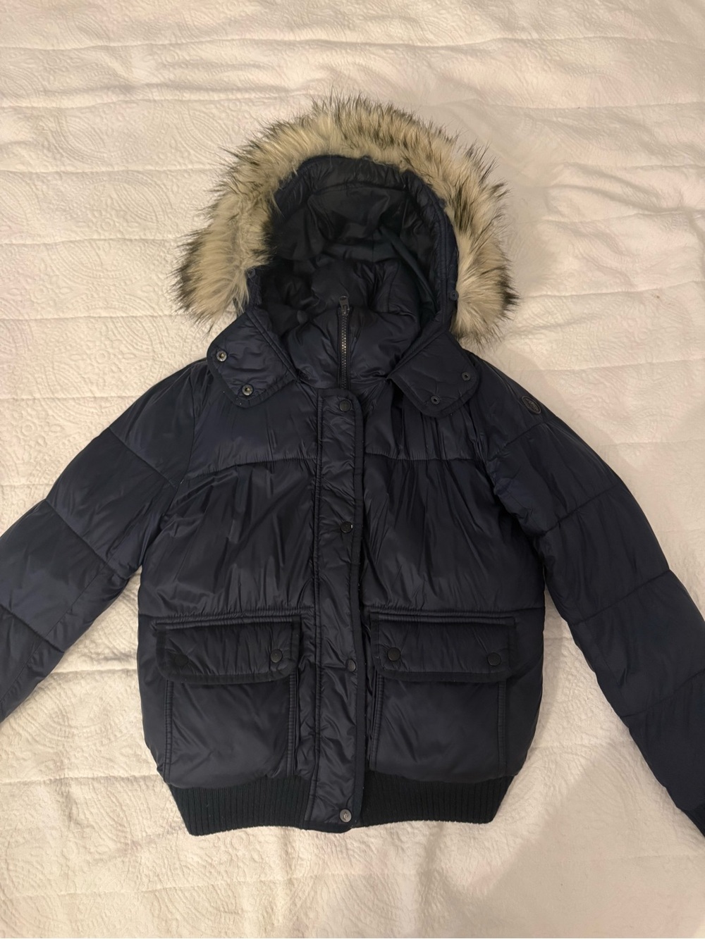 Abercrombie & Fitch Navy women Puffer Jacket with Faux-Fur Hood